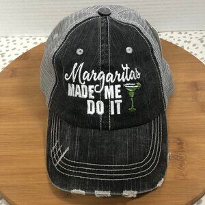 NWT Black Trucker Cap Hat "Margarita's Made Me Do It" Gray Mesh Adjustable